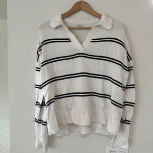Reitmans | Women’s Size Large White and Black Stripe Sweater With Collar